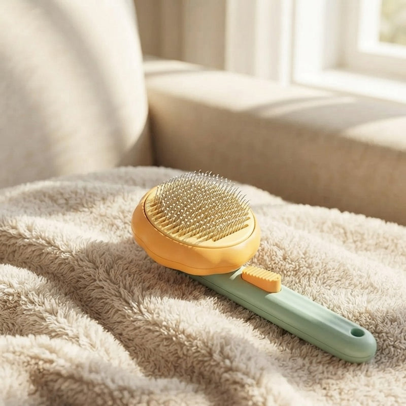 Self-cleaning brush for cats and dogs